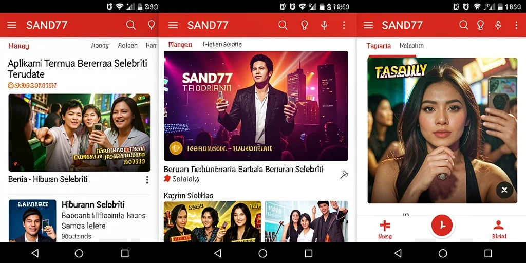 Tampilan antarmuka SAND77 dengan berita hiburan selebriti terkini.